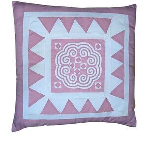 Vintage Handmade Pink & Cream Embroidered Throw Pillow